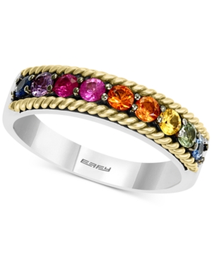 image of Effy Multi-Sapphire Ring (3/4 ct. t.w.) in Sterling Silver & 18k Gold Over Silver