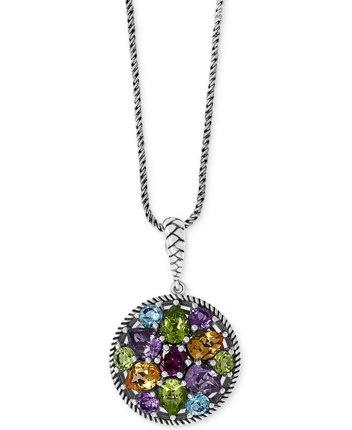 EFFY Collection - Multi-Gemstone Disc 18" Pendant Necklace (7-1/3 ct. t.w.) in Sterling Silver