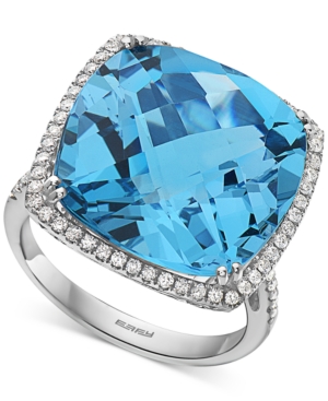 image of Effy Blue Topaz (19-7/8 ct. t.w.) & Diamond (1/3 ct. t.w.) Statement Ring in 14k White Gold