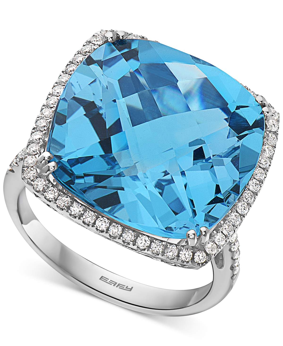 Effy Collection Effy Blue Topaz (19-7/8 ct. t.w.) & Diamond (1/3 ct. t.w.) Statement Ring in 14k White Gold