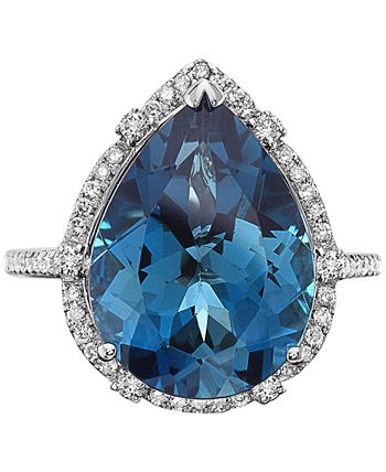 EFFY Collection - London Blue Topaz (9-1/10 ct. t.w.) & Diamond (1/3 ct. t.w.) Statement Ring in 14k White Gold