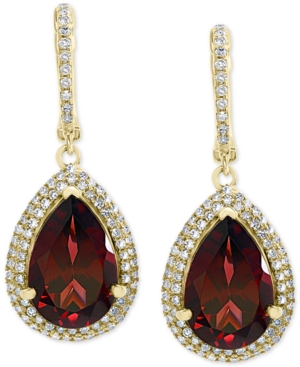 image of Effy Rhodolite Garnet (7-1/3 ct. t.w.) & Diamond (1/2 ct. t.w.) Drop Earrings in 14k Gold