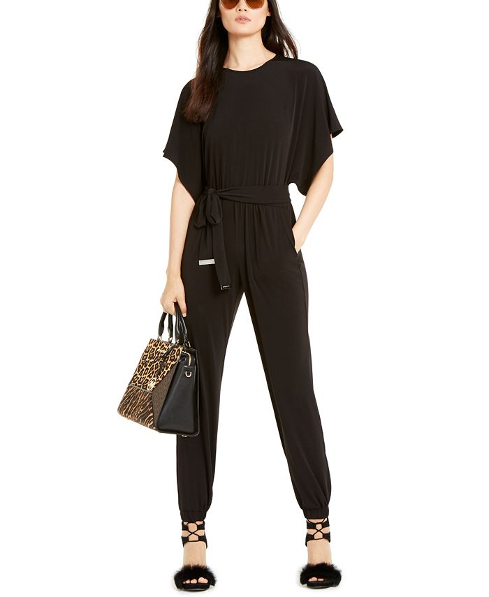Michael Kors Batwing Sleeve Belted Jumpsuit Regular Petite Macy s