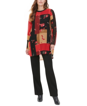 Calvin Klein Printed Crewneck Tunic In Rouge Combo