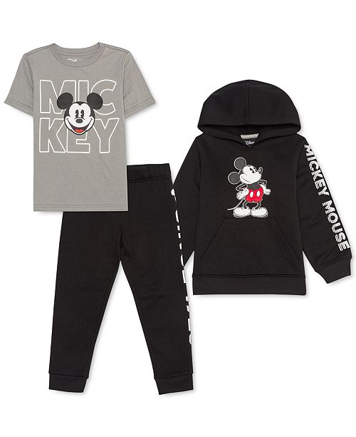 Disney Toddler Boys 3 Pc Mickey Mouse Hoodie T Shirt Joggers