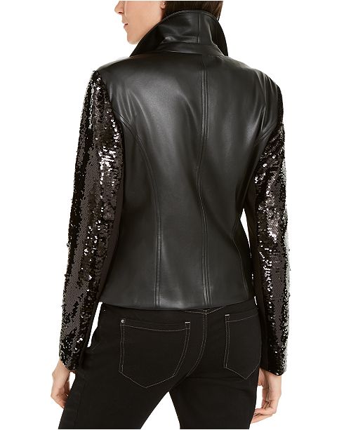 INC International Concepts INC Sequined Faux-Leather Moto Jacket ...