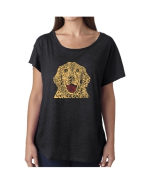 image of La Pop Art Women-s Dolman Cut Word Art Shirt - Dog