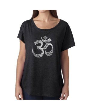 image of La Pop Art Women-s Dolman Cut Word Art Shirt - Poses Om