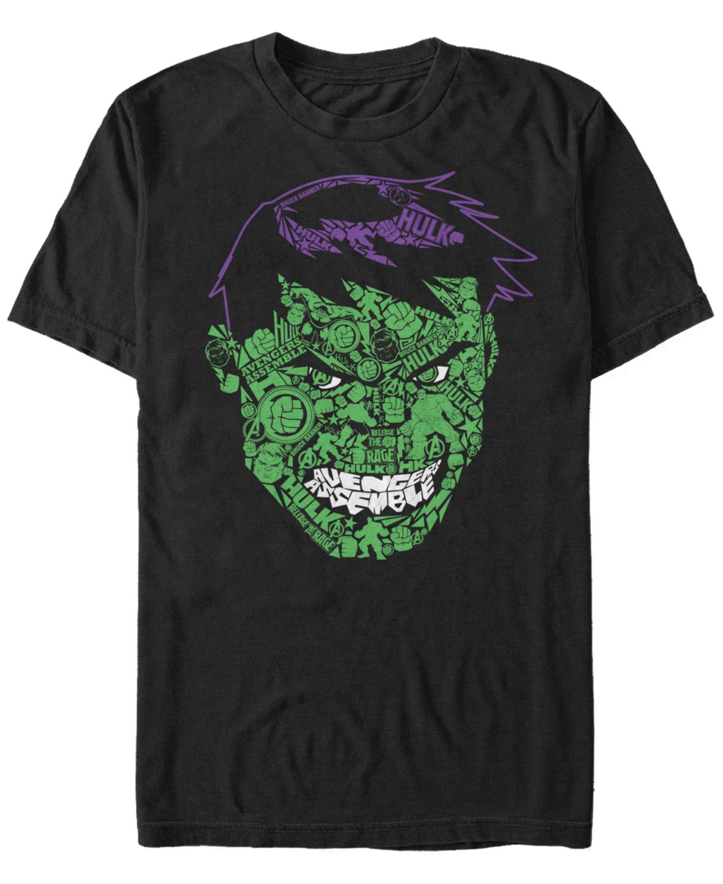 Мужская футболка Fifth Sun Marvel Classic Hulk Text Big Face, Short Sleeve, цвет: Чёрный — фото 1