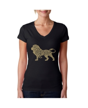 image of La Pop Art Women-s Word Art V-Neck T-Shirt - Lion