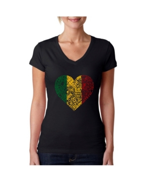image of La Pop Art Women-s Word Art V-Neck T-Shirt - One Love Heart