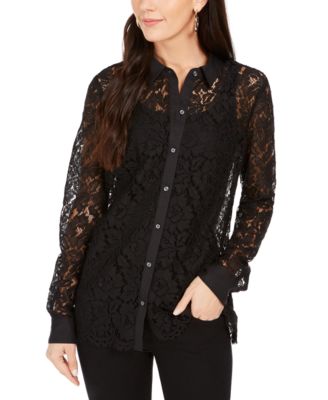 Charter Club - Petite Lace Button-Up Shirt