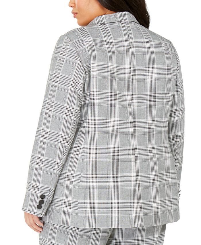 Calvin Klein Womens Plaid One Button Blazer Silver Size 10 main image 0