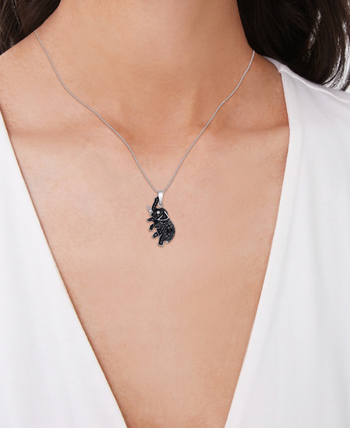 Black and White Diamond 1/10 ct. t.w. Elephant Pendant Necklace in Sterling- Silver