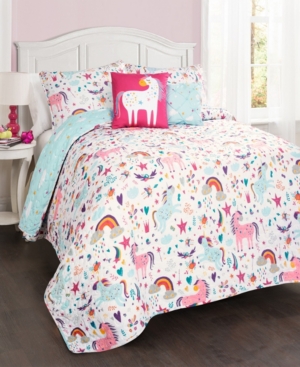 Unicorn Heart Reversible 4-Piece Twin Quilt Set Bedding