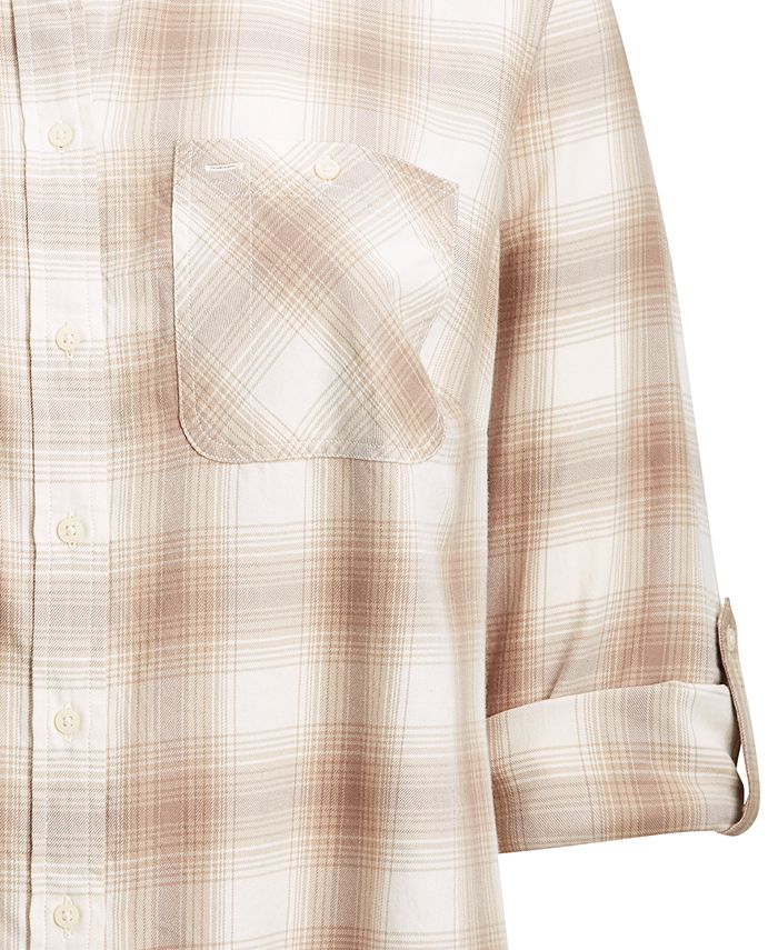 Plus Size Plaid Roll Tab Sleeve Blouse V-Neck Full Long Sleeve Women Casual Shirts Button Tops Office Clothes 2019