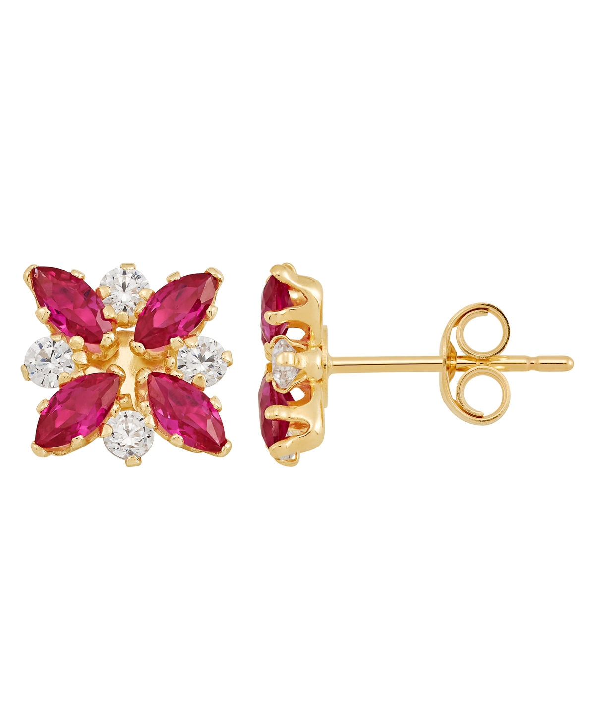 Macy's Emerald (3/4 Ct. T.w.) & White Topaz (1/3 Ct. T.w.) Flower Stud Earrings In 10k Gold In Ruby