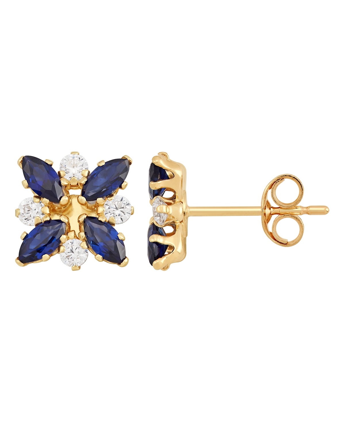 Macy's Emerald (3/4 Ct. T.w.) & White Topaz (1/3 Ct. T.w.) Flower Stud Earrings In 10k Gold In Sapphire
