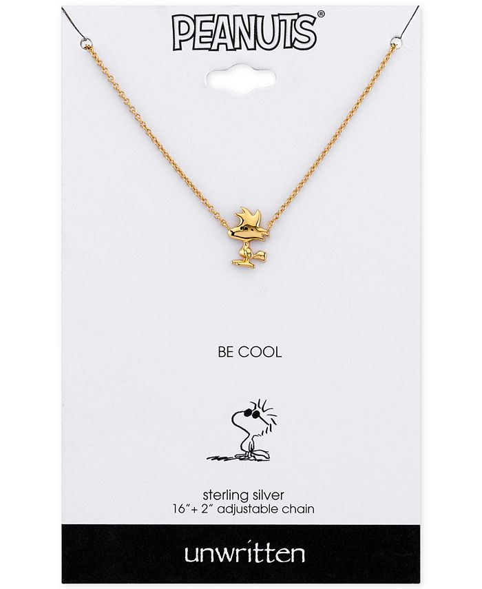Peanuts Unwritten Woodstock Pendant Necklace in GoldTone Sterling Silver, 16" + 2" extender