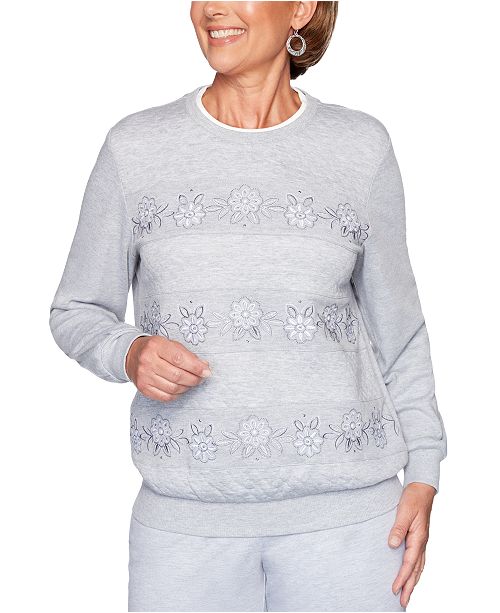 Alfred Dunner Petite All About Ease Beaded Embroidered Sweatshirt