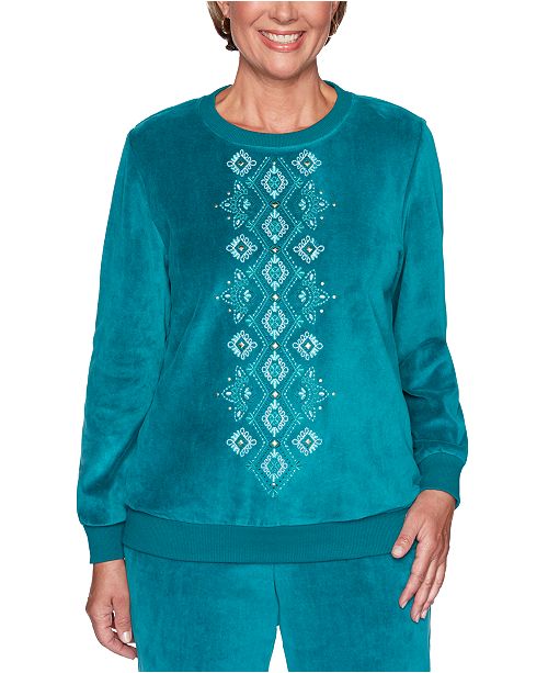 Alfred Dunner Petite Bright Idea Embroidered Velour Top Reviews