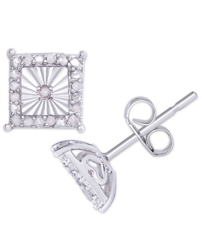 Macy's Diamond 1/4 ct. t.w. Square Miracle Plate Stud Earrings in
