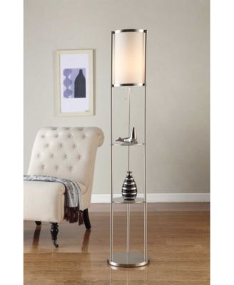 Exeter Modern 63" Brushed Steel Floor Lamp with Glass Shelf