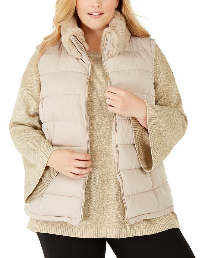 Calvin Klein Plus Size FauxFurCollar Puffer Vest Macy's