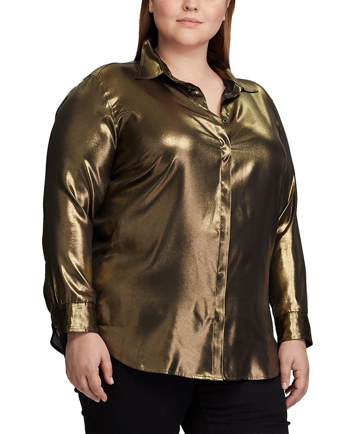 Lauren Ralph Lauren Plus Size Metallic Satin Shirt & Reviews - Tops - Plus  Sizes - Macy's