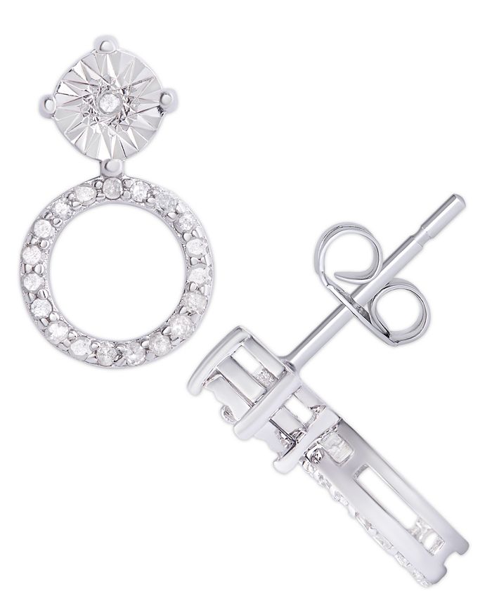 Macy's - Diamond (1/5 ct. t.w.) Round Drop Miracle Plate Stud Earrings in Sterling Silver