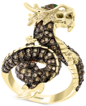 image of Effy Diamond (1-3/8 ct. t.w.) & Emerald Accent Dragon Statement Ring in 14k Gold