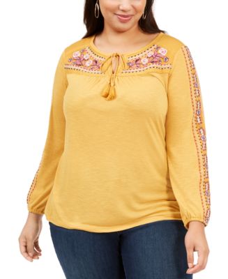 Style & Co Plus Size Embroidered Peasant Top, Created for