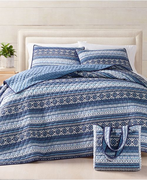 Martha Stewart Collection Fair Isle Essential 3 Pc Twin Quilt Bag