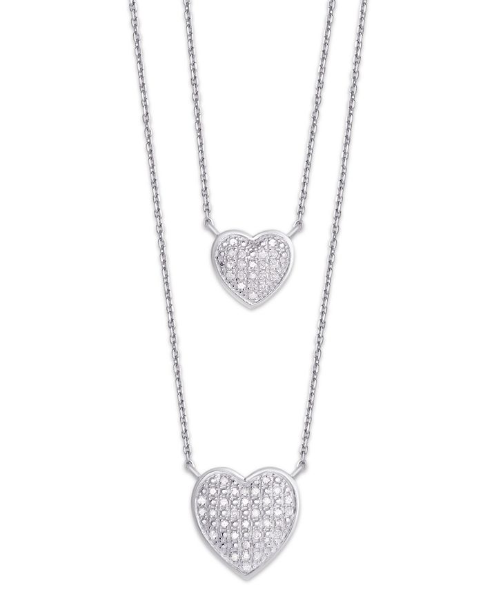 Macy's - Diamond (1/4 ct. t.w.) Heart Double Chain Pendant Necklace in Sterling Silver
