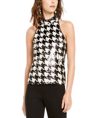 INC International Concepts - Petite Sequined Houndstooth-Print Top