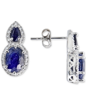 image of Sapphire (3-1/2 ct. t.w.) & Diamond (1/3 ct. t.w.) Drop Earrings in 14k White Gold (Also available in Certified Ruby)