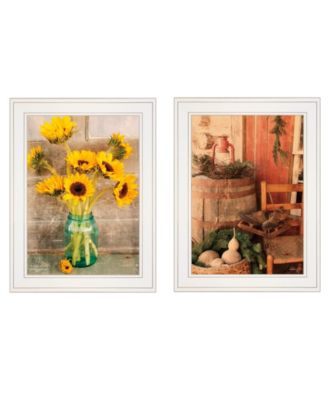 Vintage-Like Country Sunflowers 2-Piece Vignette by Anthony Smith, White Frame, 19" x 15"