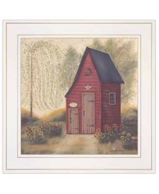 Folk Art Outhouse II by Pam Britton, Ready to hang Framed Print, White Frame, 15" x 15"