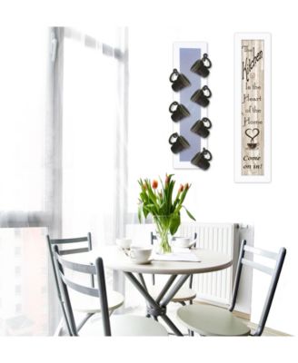 Trendy Décor 4U Come On In 2-Piece Vignette with 7-Peg Mug Rack by Millwork Engineering, White Frame, 7" x 32"