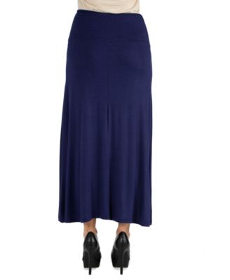 Women Elastic Waist Solid Color Maxi Skirt