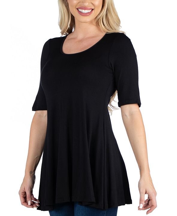 24seven Comfort Apparel Elbow Sleeve Swing Tunic Top For Women