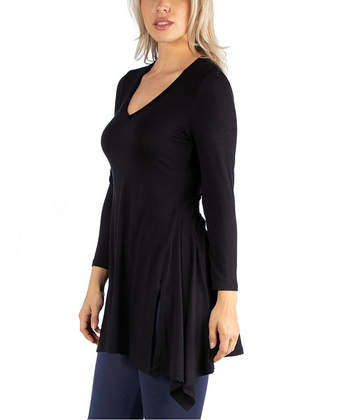 24seven Comfort Apparel Women Long Sleeve Side Slit Hem Tunic Top - Macy's