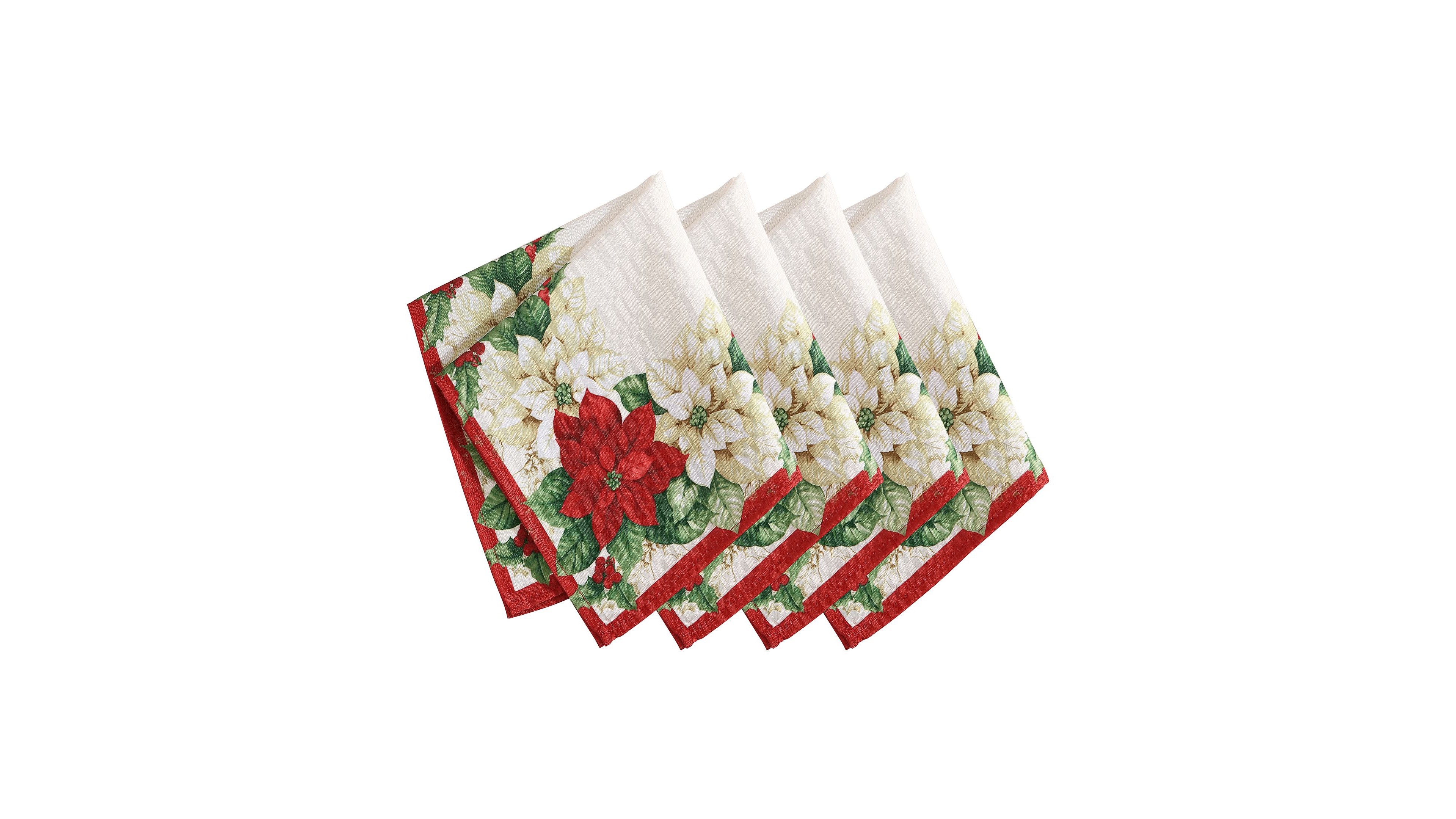 Elrene Red and White Poinsettias Napkin, Set of 4