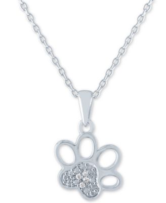 Macy's - Diamond Accent Paw Print 18" Pendant Necklace in Sterling Silver