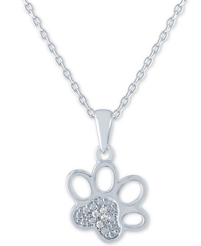 Macy's Diamond Accent Paw Print 18" Pendant Necklace in Sterling Silver