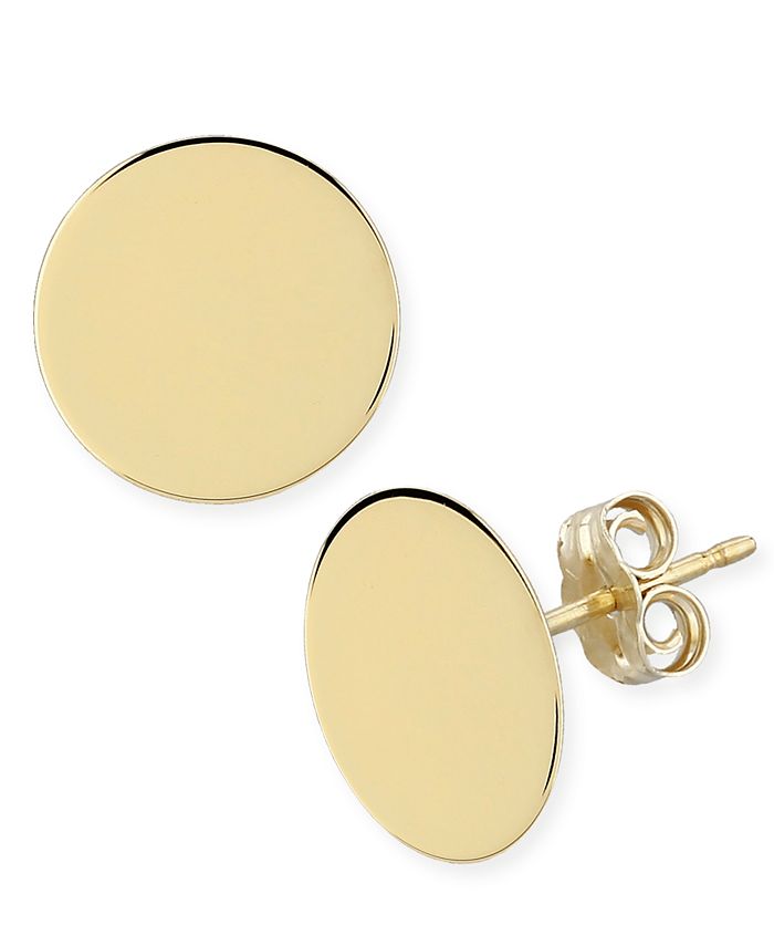 Flat Disc Stud Earrings in 14K Gold (13mm) - Gold