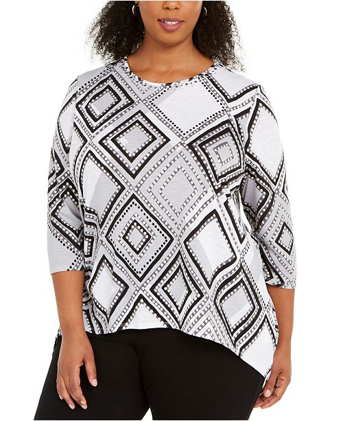 Alfred Dunner Plus Size Riverside Drive Diamond Dot Top