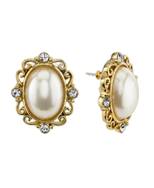 image of Downton Abbey Simulated Imitation Pearl and Crystal Oval Button Earring