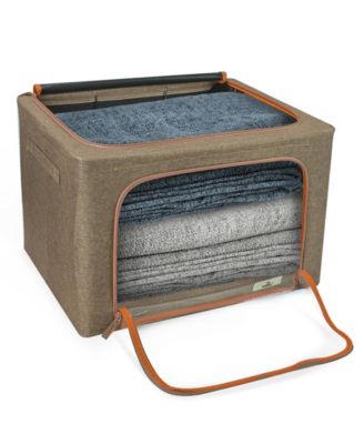 2 Pack Medium Foldable Storage Box - Metal Frame, Oxford Fabric, Large Window & Handles - Organization for Bedroom, Linens & Clothes