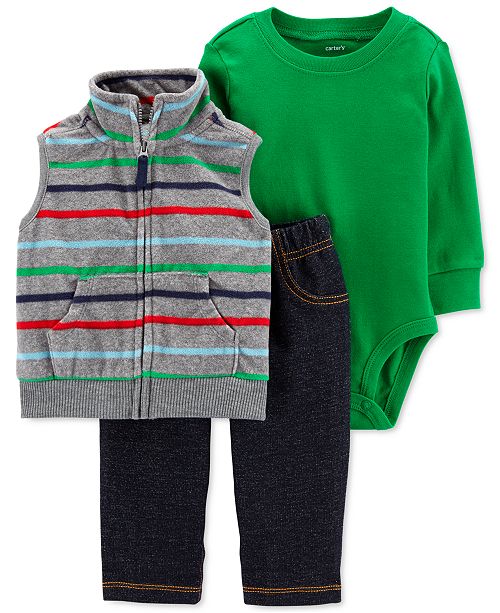 Carter S Baby Boys 3 Pc Striped Vest Bodysuit Pants Set